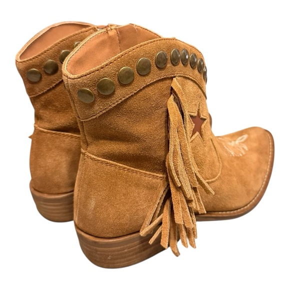 Dingo Whiskey Fringe Star Western Ankle Boots Suede Leather 9M Cowgirl Boho - Picture 8 of 11